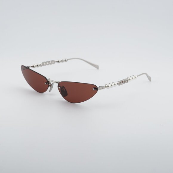 Gucci GG1920S 002 Sunglasses Shiny Silver with Pearl Cat Eye Frame, Brown Lenses main image 5